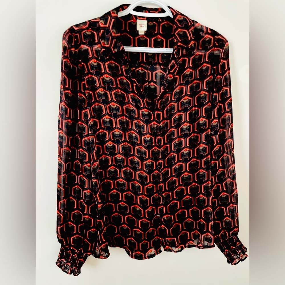 Geometric Red and Black Women's Top